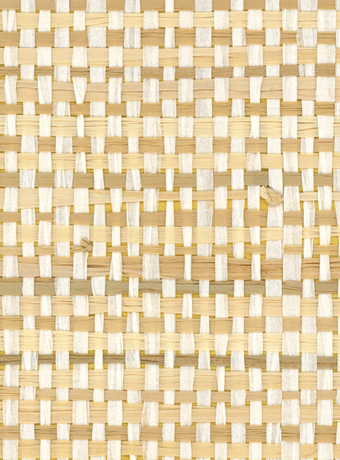 Detail of a paperweave grasscloth wallpaper in checked cream and tan.