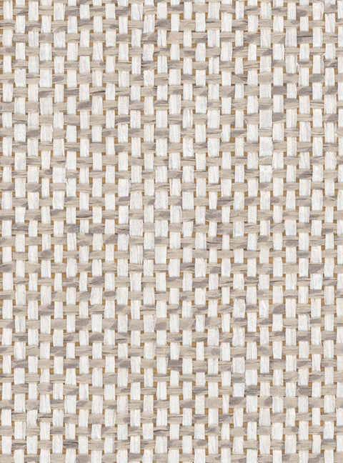 Detail of a paperweave grasscloth wallpaper in checked cream and gray.