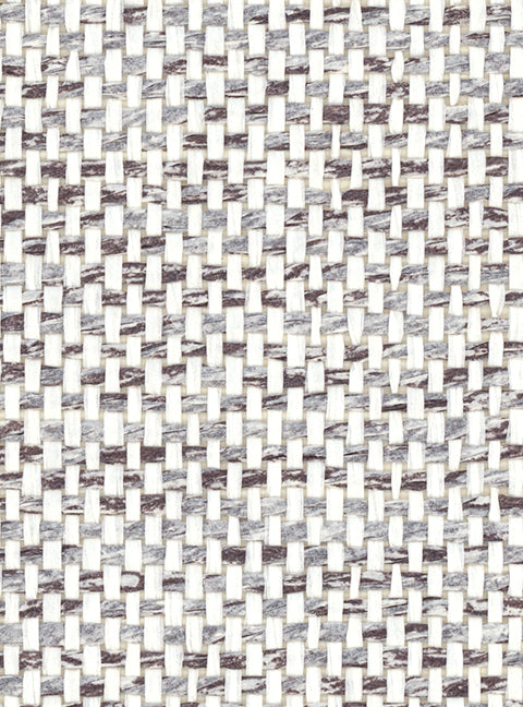 Detail of a paperweave grasscloth wallpaper in mottled grey, black and white.