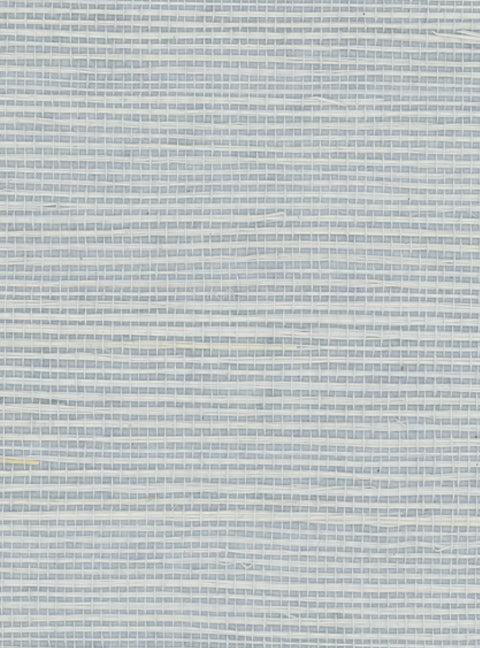 Detail of a sisal grasscloth wallpaper in light gray on a blue-gray paper backing.