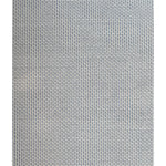 Handwoven rug with cream stair step stripe on turquoise field. 