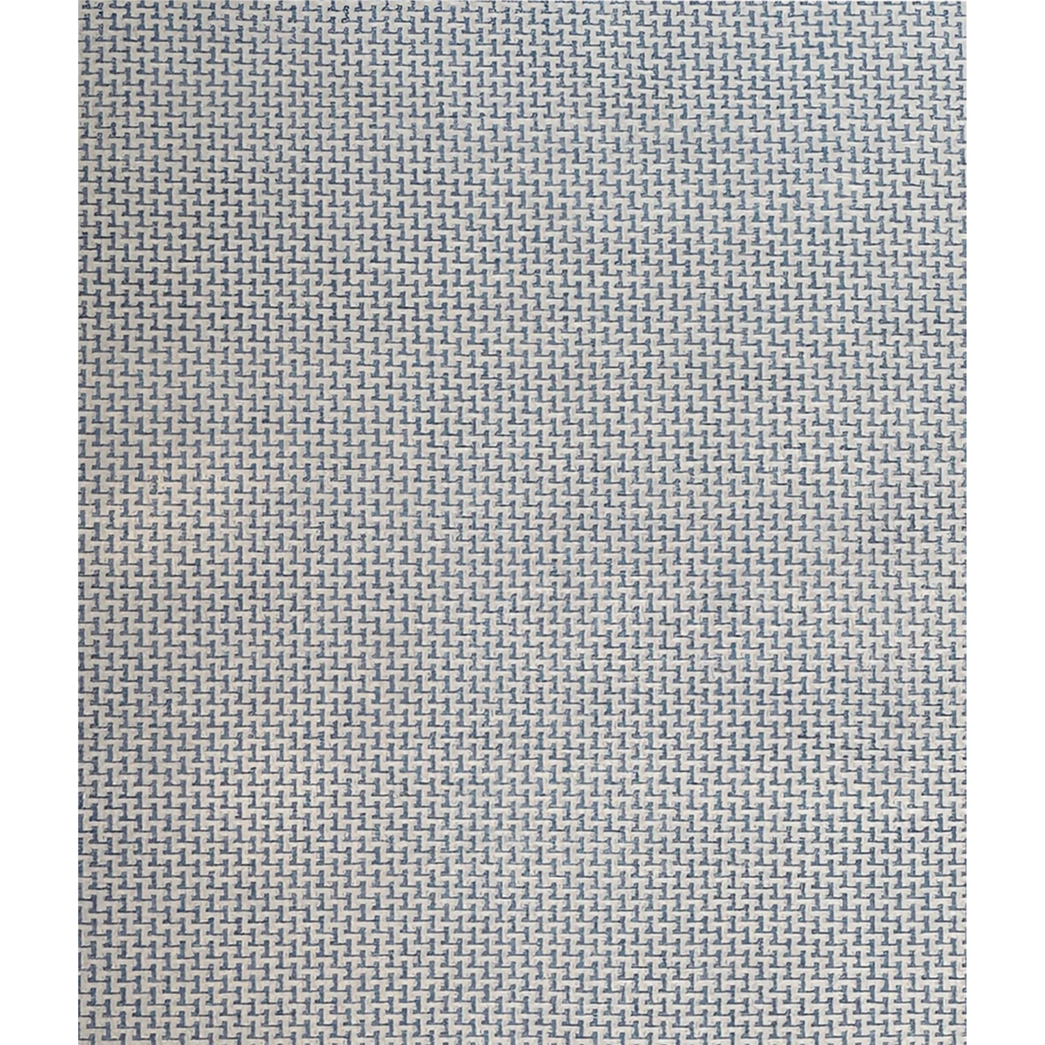 Handwoven rug with cream stair step stripe on turquoise field. 