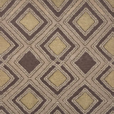 Handknotted rug in a diamond pattern in dark and light grey, on a tan field. 
