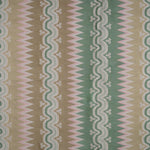 Handwoven silk fabric with wavy lines in beige green, and pink.