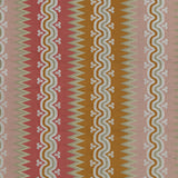 Handwoven silk fabric with wavy and zigzag designs in pink, red, orange, and green.