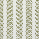 Fabric in a botanical stripe print in olive on a white field.