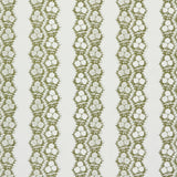 Fabric in a botanical stripe print in olive on a white field.