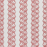 Fabric in a botanical stripe print in red on a white field.