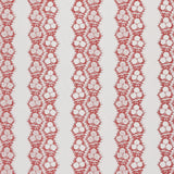 Fabric in a botanical stripe print in red on a white field.