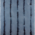 Sheet of hand-painted wallpaper with an irregular vibrating linear pattern in navy on a blue field.