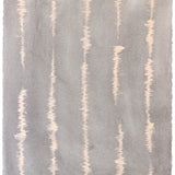 Sheet of hand-painted wallpaper with an irregular vibrating linear pattern in peach on a greige field.