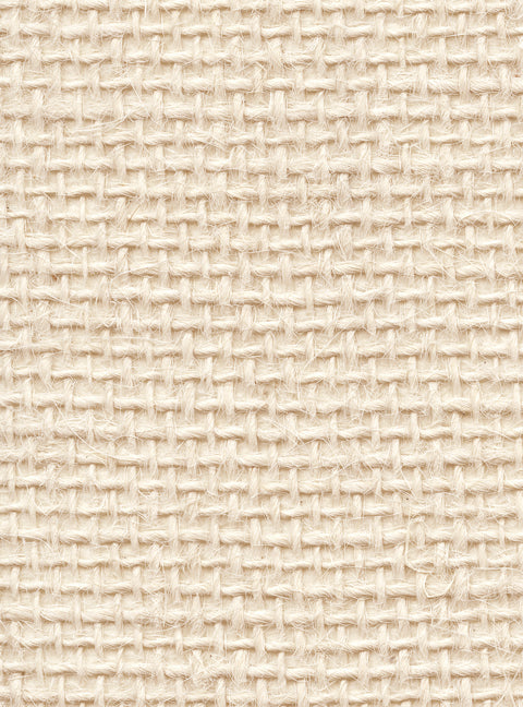 Detail of a hemp wallpaper panel in a textured weave in cream.