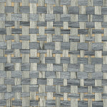 Detail of a paperweave grasscloth wallpaper in blue-gray on a tan paper backing.