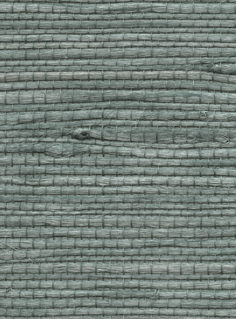 Detail of a pearlized jute grasscloth wallpaper in mottled gray-blue.
