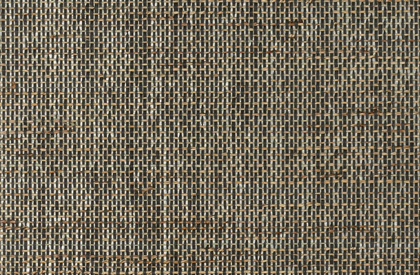 Detail of a paperweave grasscloth wallpaper in textured black and brown.