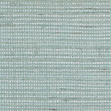 Detail of a sisal grasscloth wallpaper in pastel blue on a white paper backing.