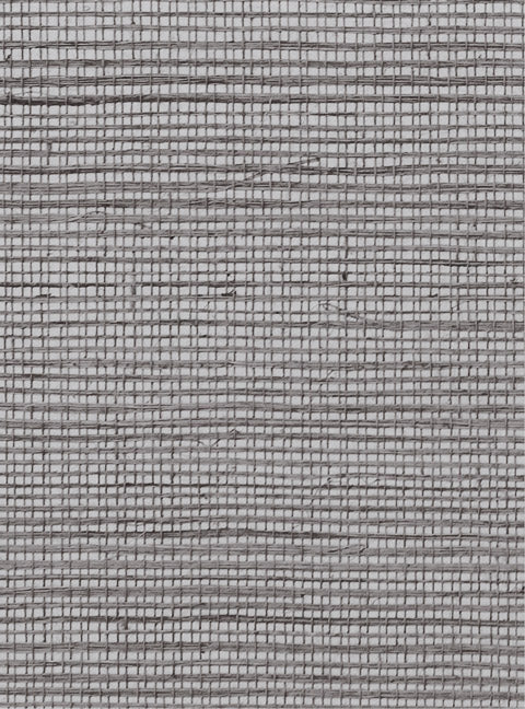 Detail of a sisal grasscloth wallpaper in charcoal on a light gray paper backing.