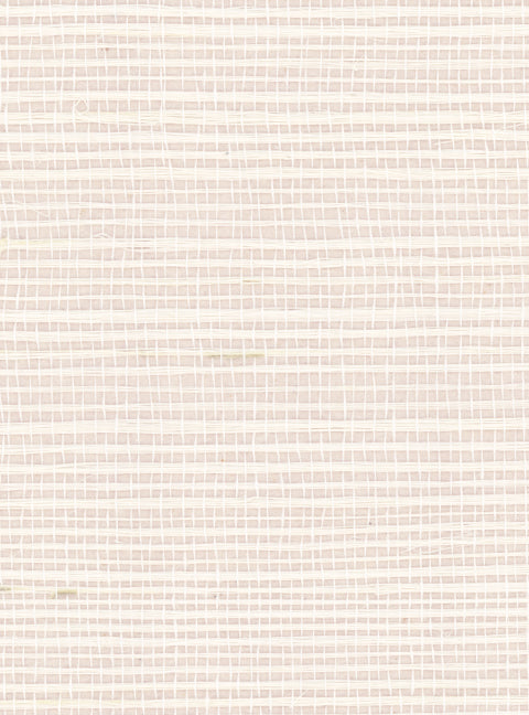 Detail of a sisal grasscloth wallpaper in white on a pale pink paper backing.