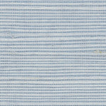 Detail of a sisal grasscloth wallpaper in light gray on a blue paper backing.
