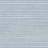 Detail of a sisal grasscloth wallpaper in light gray on a blue paper backing.
