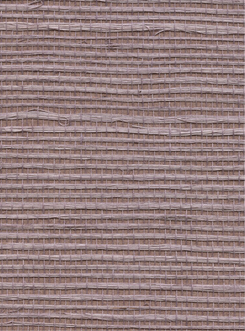 Detail of a sisal grasscloth wallpaper in mauve on a paper backing.