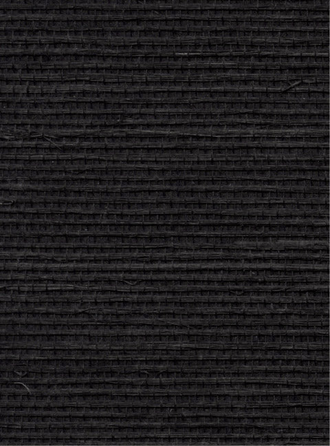 Detail of a sisal grasscloth wallpaper in black on a paper backing.