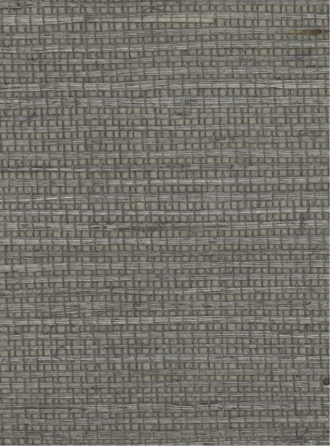 Detail of a sisal grasscloth wallpaper in mottled gray on a paper backing.