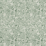 Woven performance fabric in playful greek key motif in ivory on a green field. 