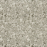 Woven performance fabric in playful greek key motif in ivory on a brown field.