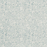 Woven performance fabric in playful greek key motif in ivory on a sky blue field.