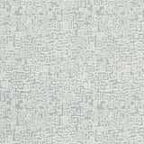 Woven performance fabric in playful greek key motif in ivory on a sky blue field.
