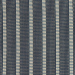 Detail of a hand-woven cotton striped fabric in shades of blue and beige.