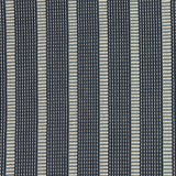 Detail of a hand-woven cotton striped fabric in shades of blue and beige.