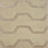 Tonal cream handknotted rug with a raised silk geometric zigzag pattern in on a solid wool cut pile ground. 