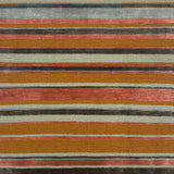Striped handknotted rug with pink, tan, grey and aqua.