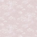 Painterly cloud pattern in white on a pastel pink watercolor field.