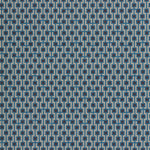 Wallpaper panel in a geometric grid print in shades of blue, red, navy and cream.