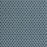 Wallpaper panel in a geometric grid print in shades of blue, red, navy and cream.