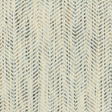Broadloom carpet in a textural herringbone strié in cream with heathered blue, brown and grey.