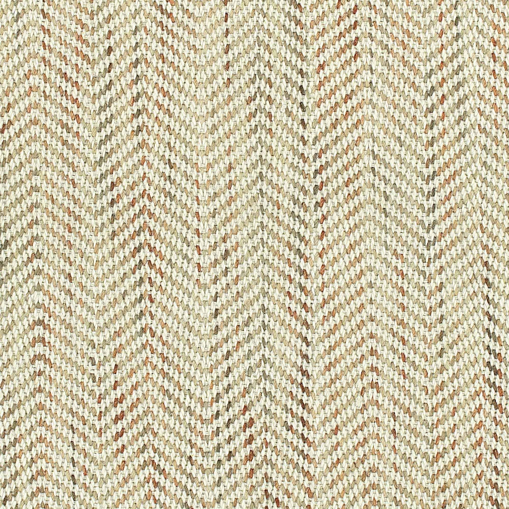 Broadloom carpet in a textural herringbone strié in cream with heathered brown, tan and sage green.