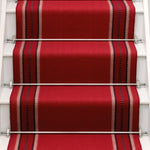 Striped flatweave runner in red on white staircase