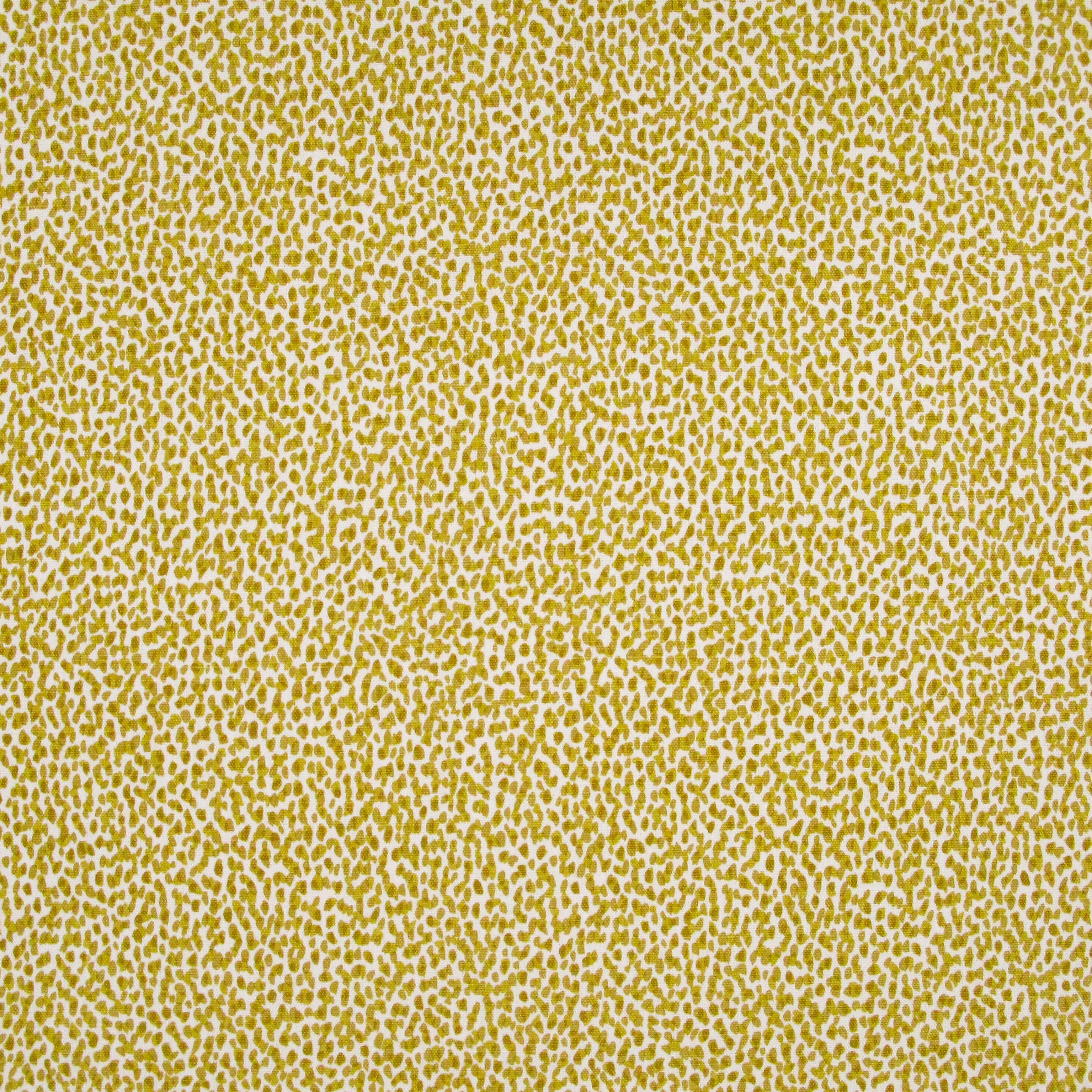 Fabric in a dappled animal print in shades of olive and mustard on a cream field.