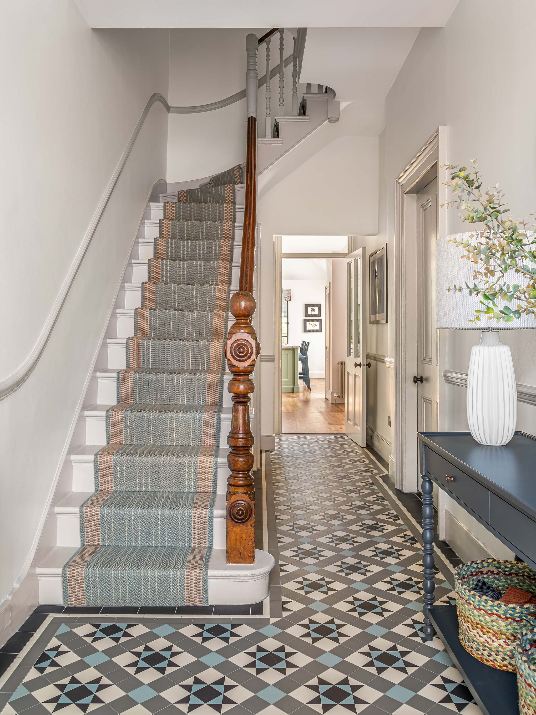 Striped flatweave runner in slate and ivory