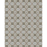 Patterned rug with geometric design on a white background