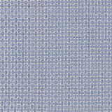Embroidered fabric with a basketweave design in blue on a white field. 