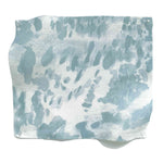 Square fabric swatch in a painterly cloud print in shades of blue-gray on a cream field.