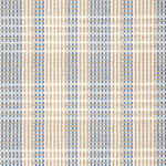 Broadloom rug with blue and beige stripes on a checkered background