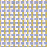 Detail of fabric in an interlocking checked pattern in shades of pink, mustard and blue.