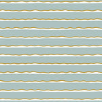 Detail of wallpaper in an undulating stripe pattern in gold, white and blue-gray.