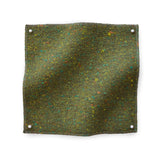 Square fabric swatch of heathered wool in an olive colorway.